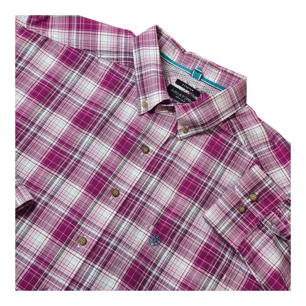 Ariat Pro Series Fosco Men's XXL Tall Purple Plaid Stretch Long Sleeve Shirt